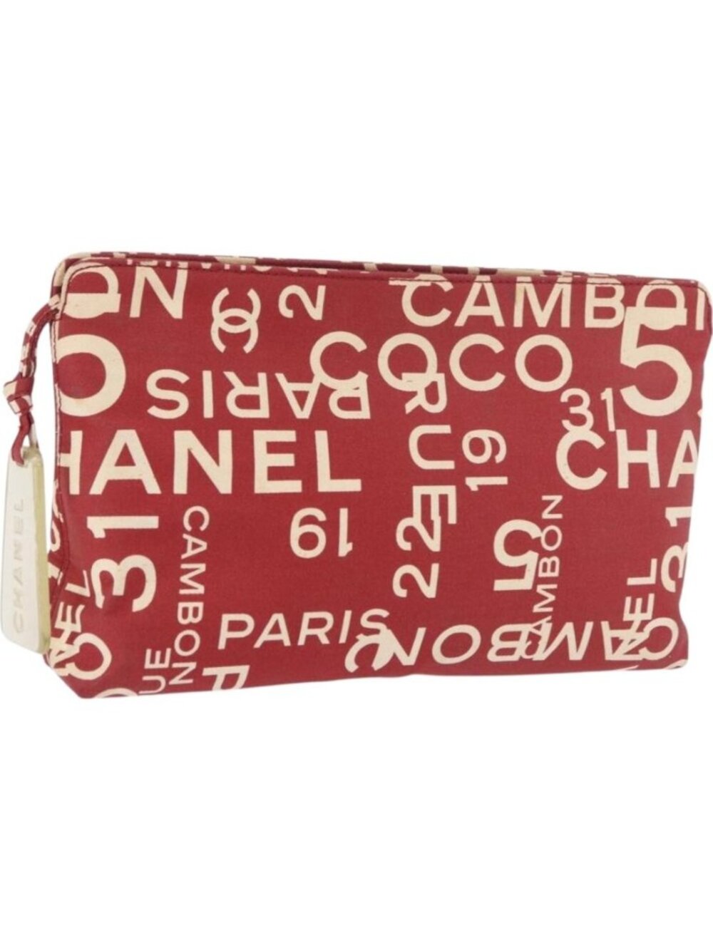CHANEL Bysy Line Pouch Canvas Red Silver CC